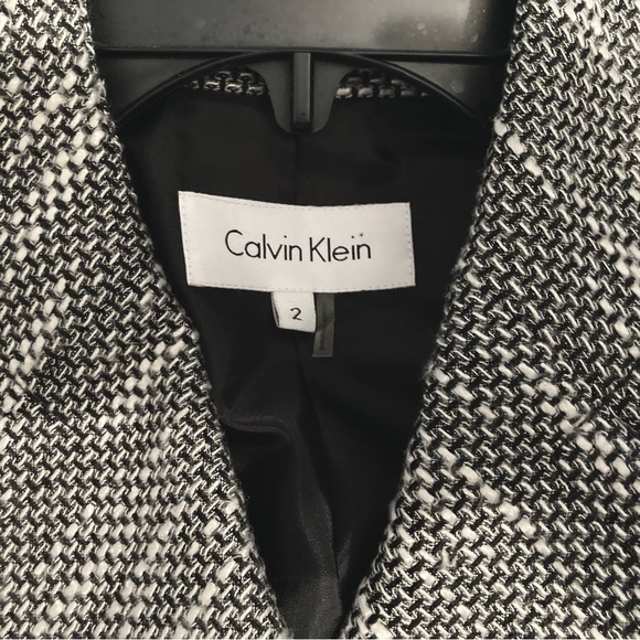 Calvin Klein Tweed Black White Double-Breasted Swing Jacket Size 2 - Picture 4 of 4